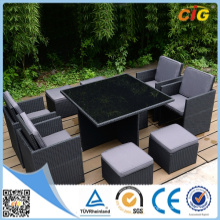 Outdoor 9 PCE Dining Set Mesa y Sillas Rattan de mimbre Interior Ottmans